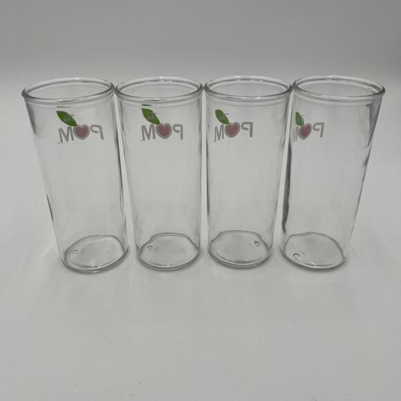 POM Drinking Glasses Set of 4 Clear Tall Logo Leaf Heart 6.5 in Collector - Picture 7 of 10